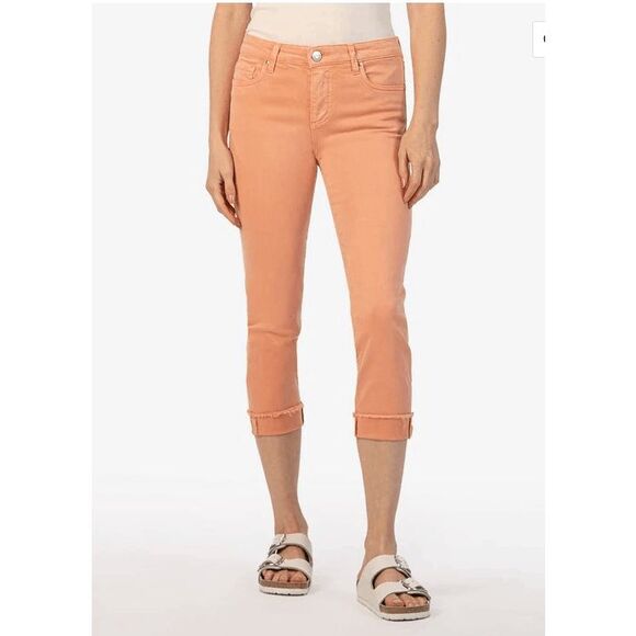 Kut From The Kloth Women’s Size 14 Orange Cantaloupe Amy Crop Straight Leg Jeans - Picture 1 of 8